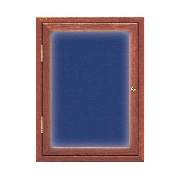 United Visual Products Double Door Enclosed Radius EZ Tack Board, 48"x36", Header, Black/Blue UV7013EZ-BLUE-BLACK